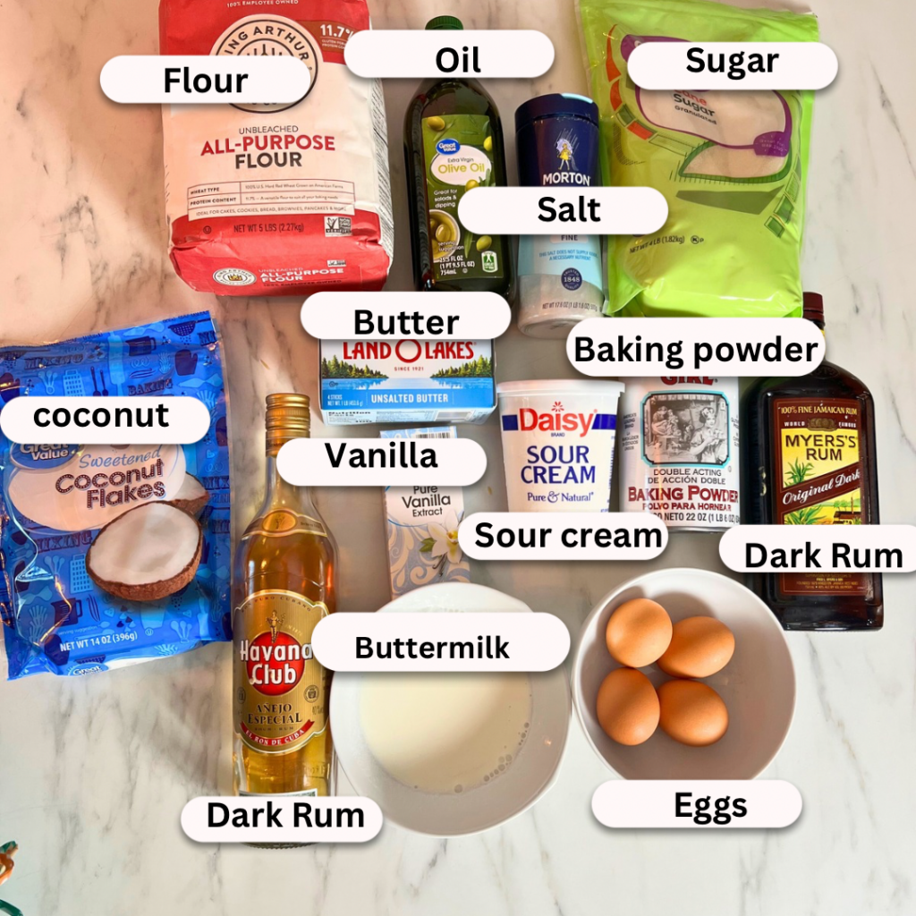 ingredients for tortuga style coconut rum cake